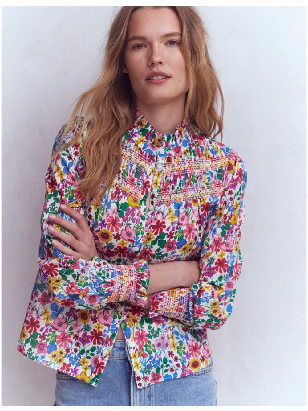 NWT Boden Esme Smocked Detail Frill Top floral blouse size US 8 UK 12 M garden - Picture 2 of 9